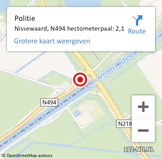 Locatie op kaart van de 112 melding: Politie Nissewaard, N494 hectometerpaal: 2,1 op 12 juli 2024 11:37