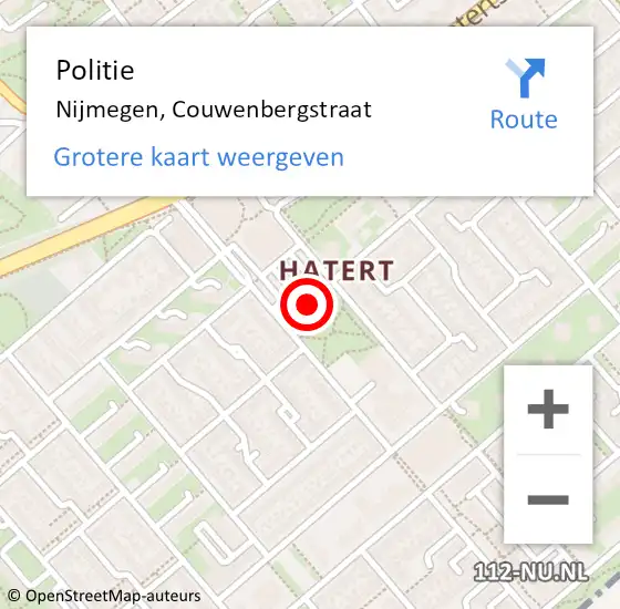 Locatie op kaart van de 112 melding: Politie Nijmegen, Couwenbergstraat op 12 juli 2024 11:51