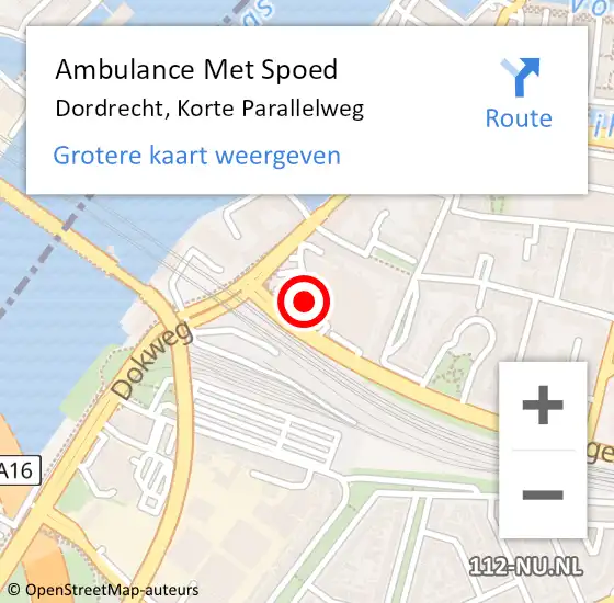 Locatie op kaart van de 112 melding: Ambulance Met Spoed Naar Dordrecht, Korte Parallelweg op 12 juli 2024 11:54