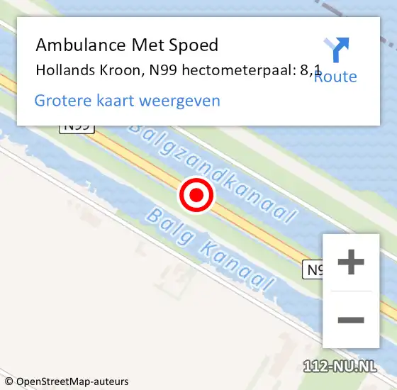 Locatie op kaart van de 112 melding: Ambulance Met Spoed Naar Hollands Kroon, N99 hectometerpaal: 8,1 op 12 juli 2024 11:58