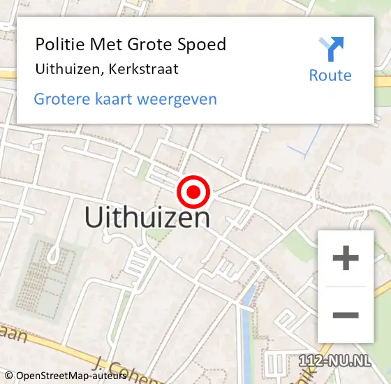 Locatie op kaart van de 112 melding: Politie Met Grote Spoed Naar Uithuizen, Kerkstraat op 12 juli 2024 12:00