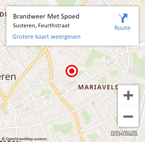 Locatie op kaart van de 112 melding: Brandweer Met Spoed Naar Susteren, Feurthstraat op 12 juli 2024 12:02