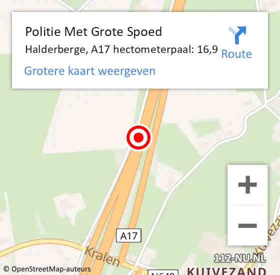 Locatie op kaart van de 112 melding: Politie Met Grote Spoed Naar Halderberge, A17 hectometerpaal: 16,9 op 12 juli 2024 12:07