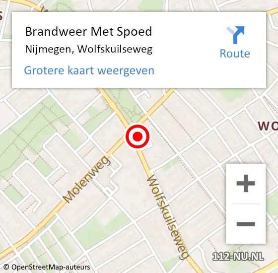 Locatie op kaart van de 112 melding: Brandweer Met Spoed Naar Nijmegen, Wolfskuilseweg op 12 juli 2024 12:15