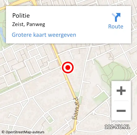 Locatie op kaart van de 112 melding: Politie Zeist, Panweg op 12 juli 2024 12:30