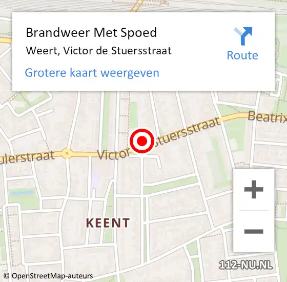 Locatie op kaart van de 112 melding: Brandweer Met Spoed Naar Weert, Victor de Stuersstraat op 12 juli 2024 12:33