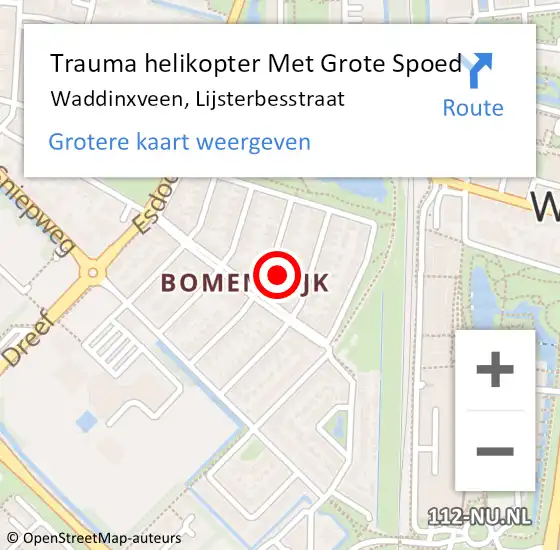 Locatie op kaart van de 112 melding: Trauma helikopter Met Grote Spoed Naar Waddinxveen, Lijsterbesstraat op 12 juli 2024 12:44