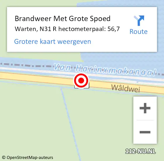 Locatie op kaart van de 112 melding: Brandweer Met Grote Spoed Naar Warten, N31 R hectometerpaal: 56,7 op 12 oktober 2014 21:17