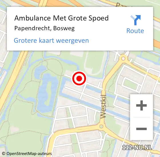 Locatie op kaart van de 112 melding: Ambulance Met Grote Spoed Naar Papendrecht, Bosweg op 12 juli 2024 12:53