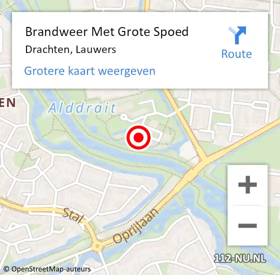 Locatie op kaart van de 112 melding: Brandweer Met Grote Spoed Naar Drachten, Lauwers op 12 juli 2024 12:56