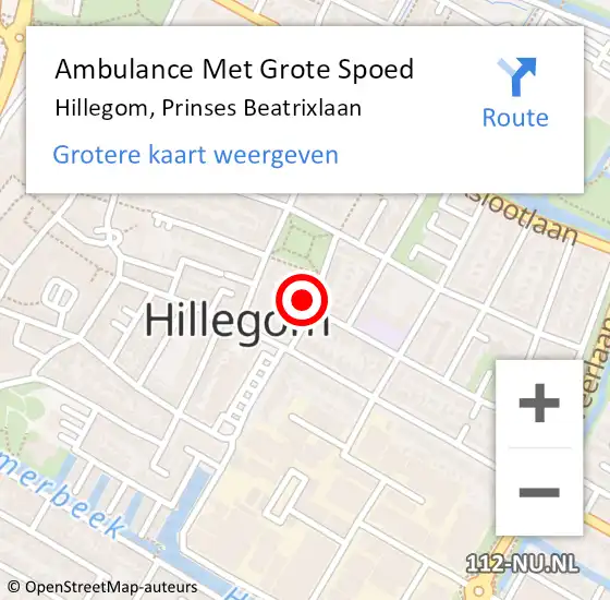 Locatie op kaart van de 112 melding: Ambulance Met Grote Spoed Naar Hillegom, Prinses Beatrixlaan op 12 juli 2024 13:20