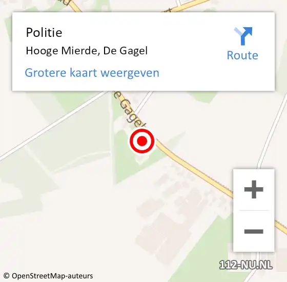 Locatie op kaart van de 112 melding: Politie Hooge Mierde, De Gagel op 12 juli 2024 13:28