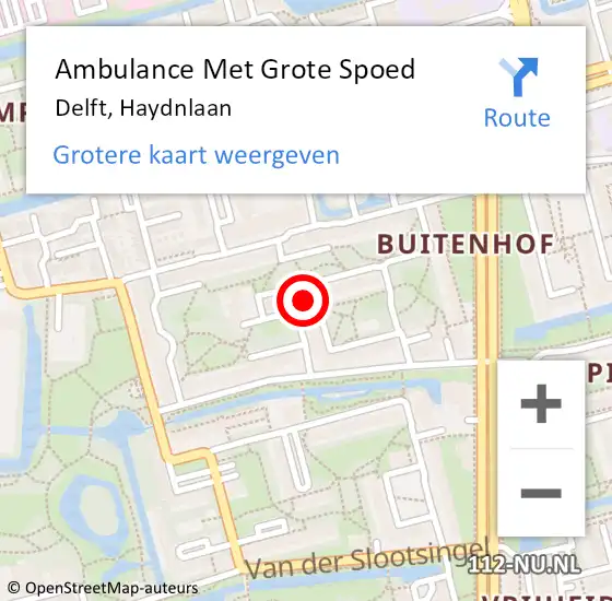 Locatie op kaart van de 112 melding: Ambulance Met Grote Spoed Naar Delft, Haydnlaan op 12 juli 2024 13:33