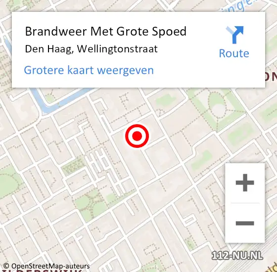 Locatie op kaart van de 112 melding: Brandweer Met Grote Spoed Naar Den Haag, Wellingtonstraat op 12 juli 2024 13:38