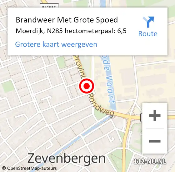 Locatie op kaart van de 112 melding: Brandweer Met Grote Spoed Naar Moerdijk, N285 hectometerpaal: 6,5 op 12 juli 2024 13:48