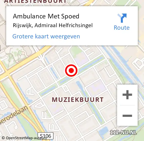 Locatie op kaart van de 112 melding: Ambulance Met Spoed Naar Rijswijk, Admiraal Helfrichsingel op 12 juli 2024 14:05