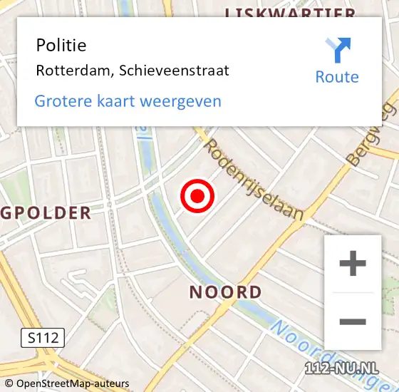 Locatie op kaart van de 112 melding: Politie Rotterdam, Schieveenstraat op 12 juli 2024 14:05