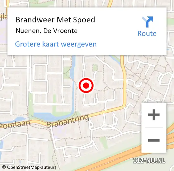 Locatie op kaart van de 112 melding: Brandweer Met Spoed Naar Nuenen, De Vroente op 12 juli 2024 14:06