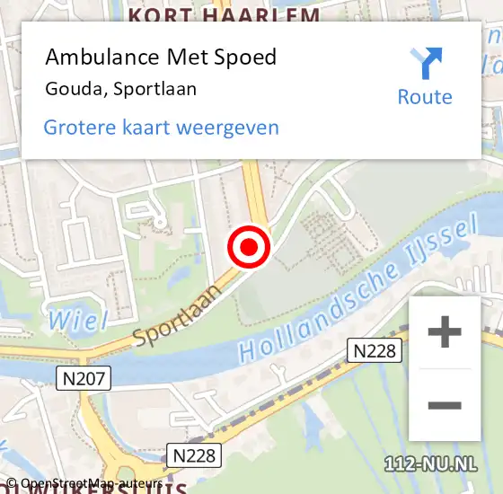 Locatie op kaart van de 112 melding: Ambulance Met Spoed Naar Gouda, Sportlaan op 12 juli 2024 14:10