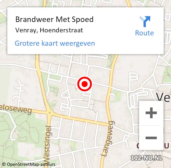 Locatie op kaart van de 112 melding: Brandweer Met Spoed Naar Venray, Hoenderstraat op 12 juli 2024 14:11