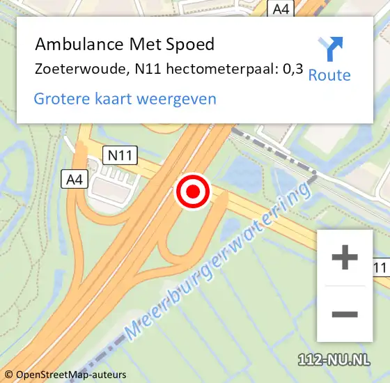 Locatie op kaart van de 112 melding: Ambulance Met Spoed Naar Zoeterwoude, N11 hectometerpaal: 0,3 op 12 juli 2024 14:23