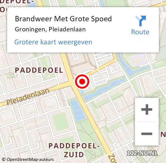 Locatie op kaart van de 112 melding: Brandweer Met Grote Spoed Naar Groningen, Pleiadenlaan op 12 juli 2024 14:33