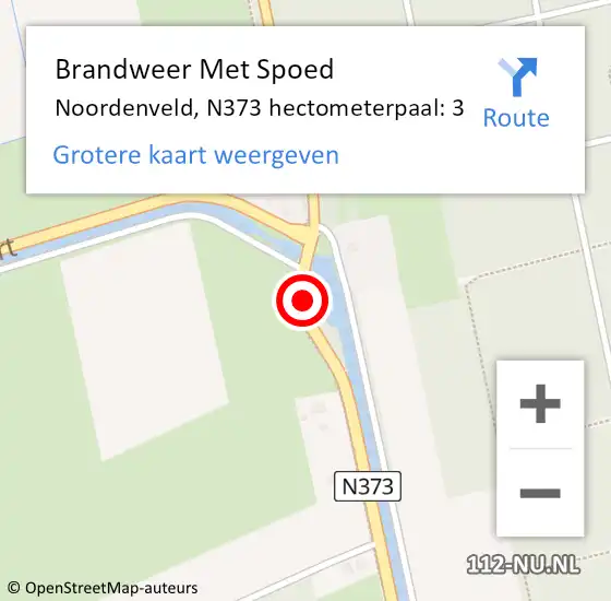 Locatie op kaart van de 112 melding: Brandweer Met Spoed Naar Noordenveld, N373 hectometerpaal: 3 op 12 juli 2024 14:39