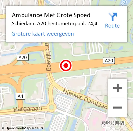 Locatie op kaart van de 112 melding: Ambulance Met Grote Spoed Naar Schiedam, A20 hectometerpaal: 24,4 op 12 juli 2024 14:49