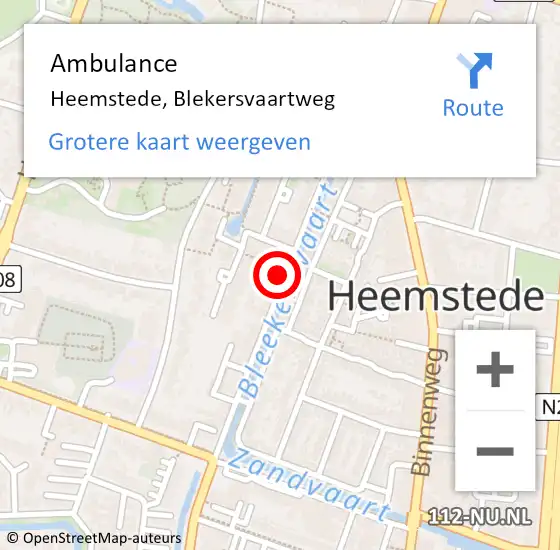 Locatie op kaart van de 112 melding: Ambulance Heemstede, Blekersvaartweg op 12 juli 2024 14:50