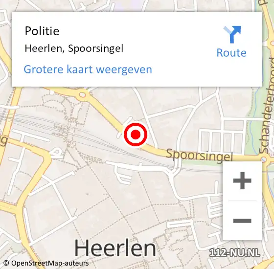 Locatie op kaart van de 112 melding: Politie Heerlen, Spoorsingel op 12 juli 2024 14:55