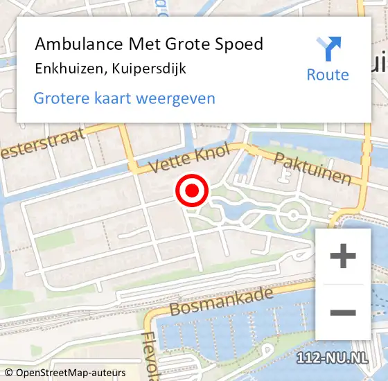 Locatie op kaart van de 112 melding: Ambulance Met Grote Spoed Naar Enkhuizen, Kuipersdijk op 12 juli 2024 14:57