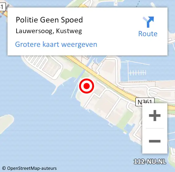 Locatie op kaart van de 112 melding: Politie Geen Spoed Naar Lauwersoog, Kustweg op 12 juli 2024 15:01