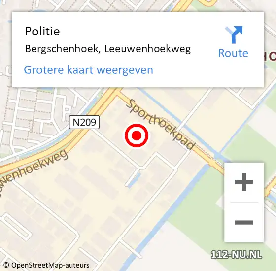 Locatie op kaart van de 112 melding: Politie Bergschenhoek, Leeuwenhoekweg op 12 juli 2024 15:03