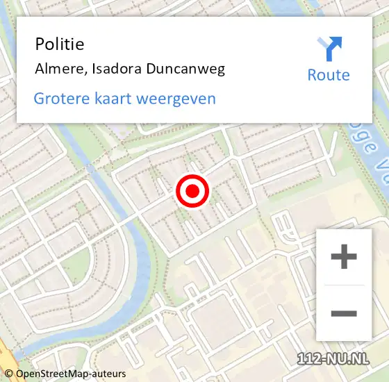 Locatie op kaart van de 112 melding: Politie Almere, Isadora Duncanweg op 12 juli 2024 15:26