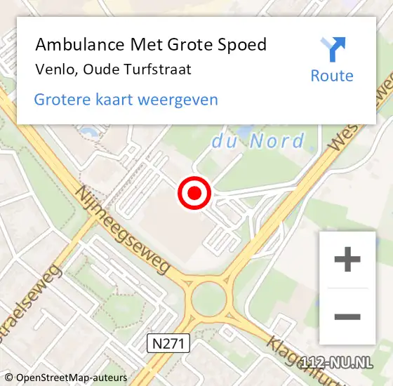 Locatie op kaart van de 112 melding: Ambulance Met Grote Spoed Naar Venlo, Oude Turfstraat op 12 oktober 2014 21:45