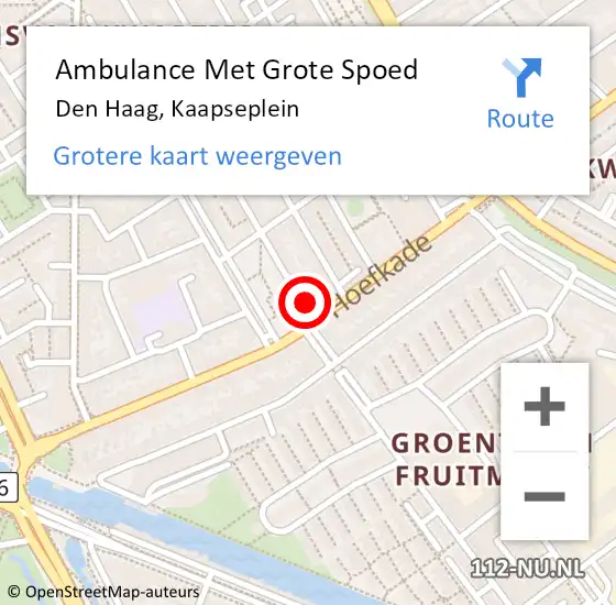 Locatie op kaart van de 112 melding: Ambulance Met Grote Spoed Naar Den Haag, Kaapseplein op 12 juli 2024 15:46