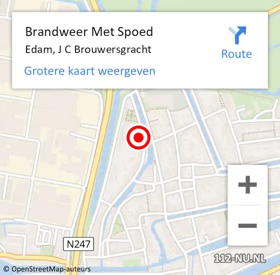 Locatie op kaart van de 112 melding: Brandweer Met Spoed Naar Edam, J C Brouwersgracht op 12 juli 2024 16:08