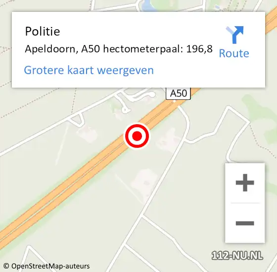 Locatie op kaart van de 112 melding: Politie Apeldoorn, A50 hectometerpaal: 196,8 op 12 juli 2024 16:13