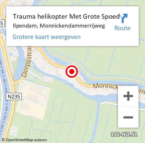 Locatie op kaart van de 112 melding: Trauma helikopter Met Grote Spoed Naar Ilpendam, Monnickendammerrijweg op 12 juli 2024 16:13