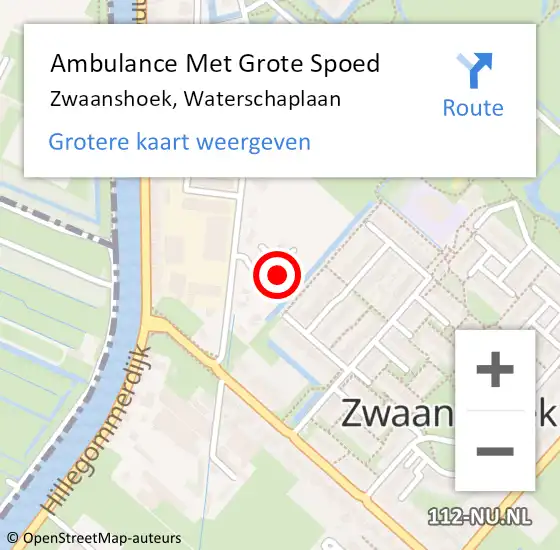 Locatie op kaart van de 112 melding: Ambulance Met Grote Spoed Naar Zwaanshoek, Waterschaplaan op 12 juli 2024 16:16