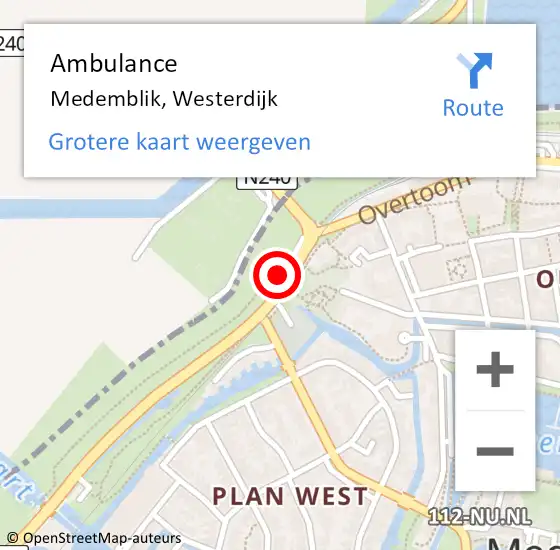 Locatie op kaart van de 112 melding: Ambulance Medemblik, Westerdijk op 12 juli 2024 16:35