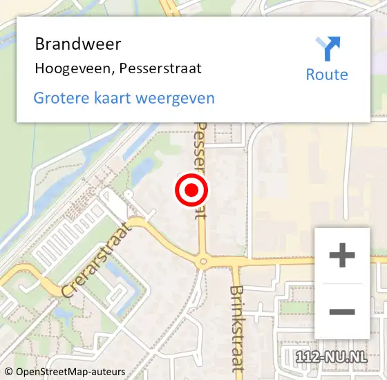 Locatie op kaart van de 112 melding: Brandweer Hoogeveen, Pesserstraat op 12 juli 2024 16:44