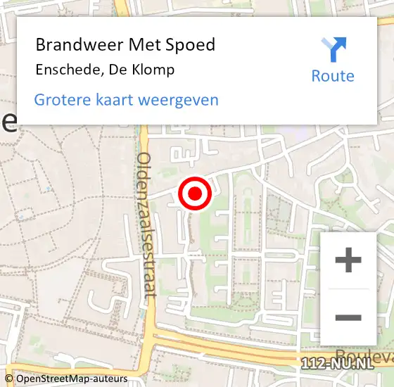 Locatie op kaart van de 112 melding: Brandweer Met Spoed Naar Enschede, De Klomp op 12 juli 2024 16:58