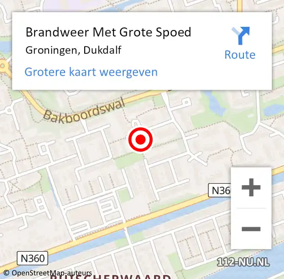 Locatie op kaart van de 112 melding: Brandweer Met Grote Spoed Naar Groningen, Dukdalf op 12 juli 2024 16:59