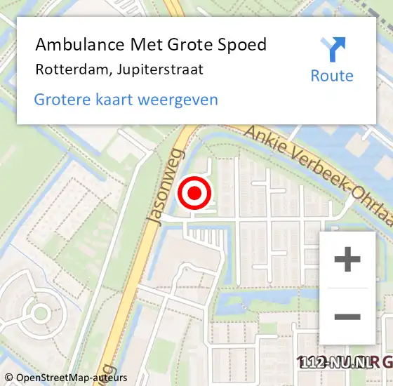 Locatie op kaart van de 112 melding: Ambulance Met Grote Spoed Naar Rotterdam, Jupiterstraat op 12 juli 2024 17:01