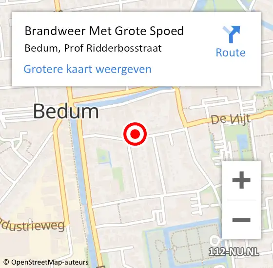 Locatie op kaart van de 112 melding: Brandweer Met Grote Spoed Naar Bedum, Prof Ridderbosstraat op 12 juli 2024 17:05