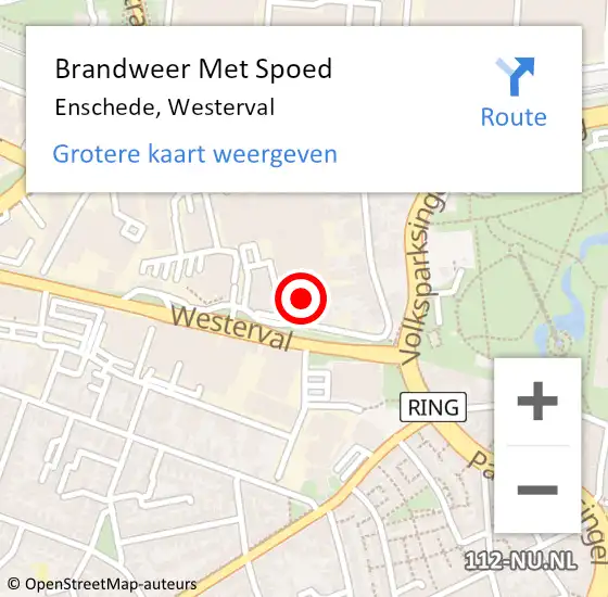 Locatie op kaart van de 112 melding: Brandweer Met Spoed Naar Enschede, Westerval op 12 juli 2024 17:06