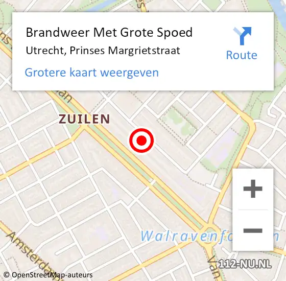 Locatie op kaart van de 112 melding: Brandweer Met Grote Spoed Naar Utrecht, Prinses Margrietstraat op 12 juli 2024 17:15