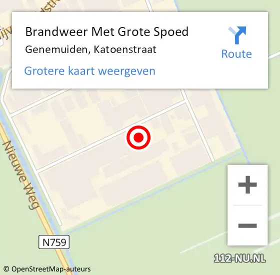 Locatie op kaart van de 112 melding: Brandweer Met Grote Spoed Naar Genemuiden, Katoenstraat op 12 juli 2024 17:30