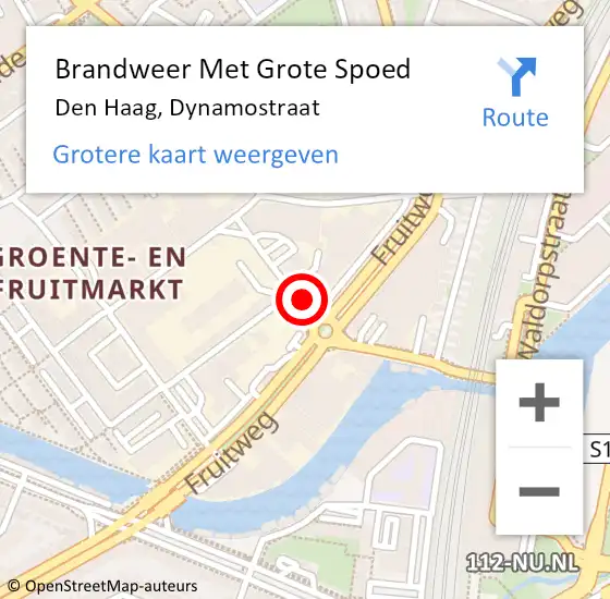 Locatie op kaart van de 112 melding: Brandweer Met Grote Spoed Naar Den Haag, Dynamostraat op 12 juli 2024 17:31